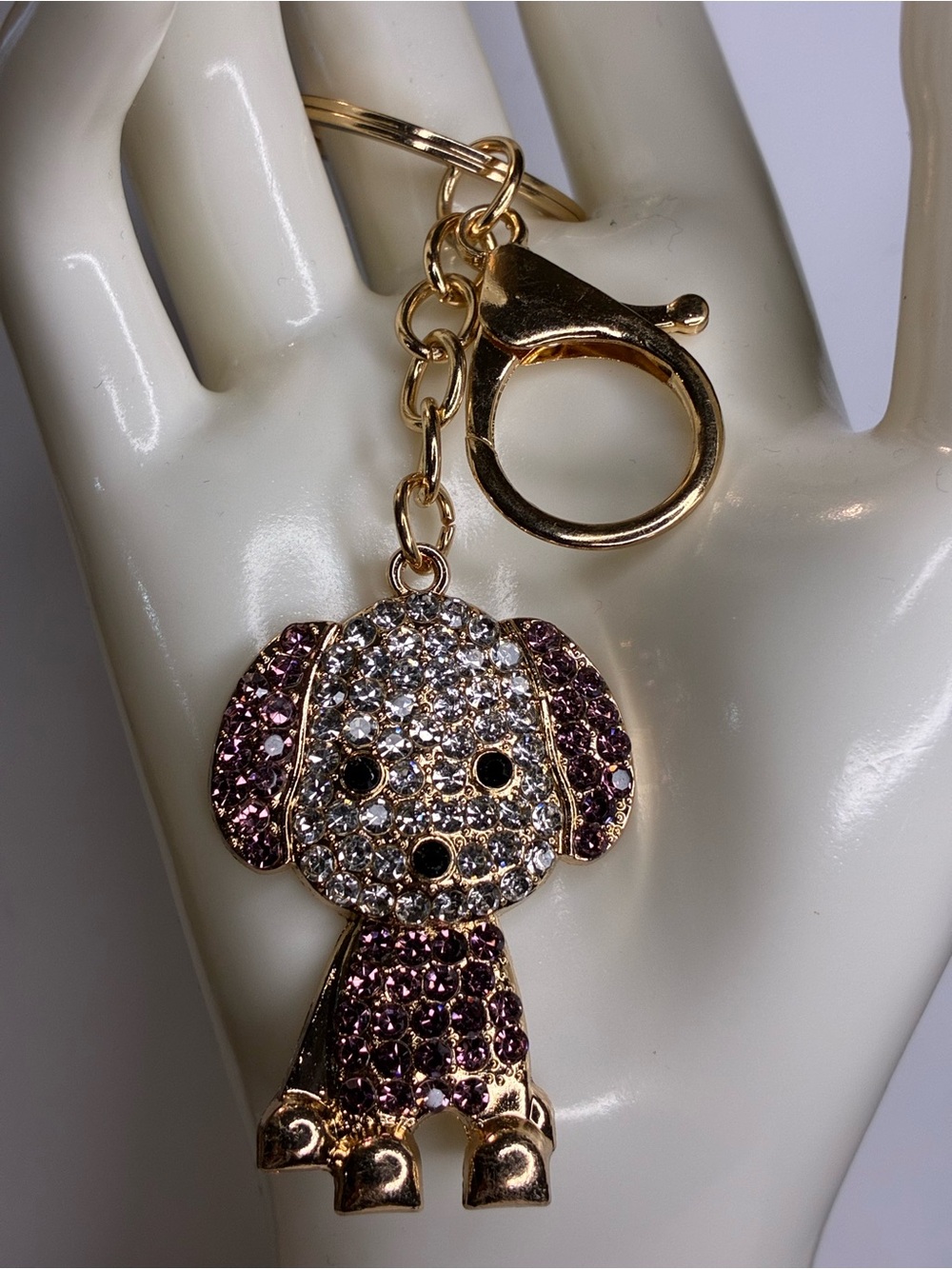 Rhinestone Dog Keychain Bag Charm in Gold & Pink New Without Tags